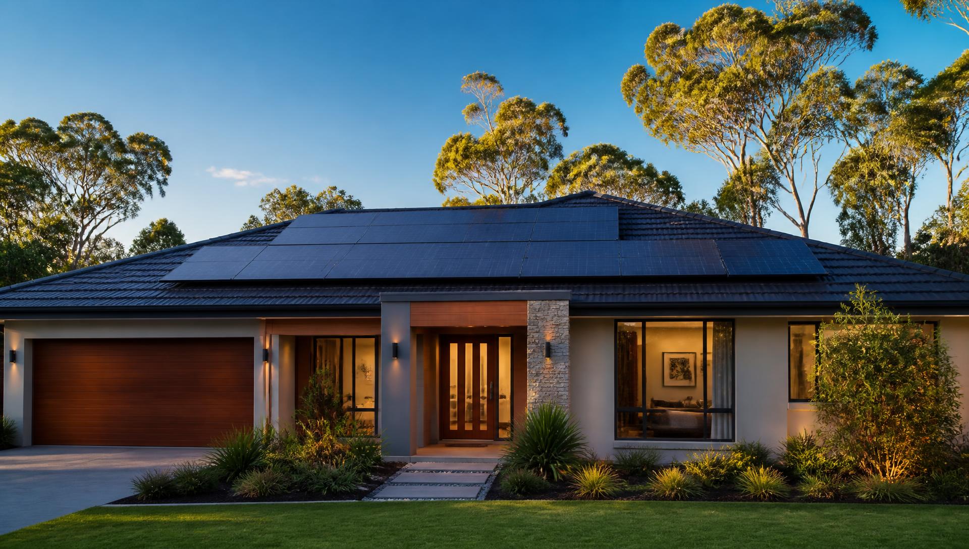Solar panels installed on an Australian home at sunrise
